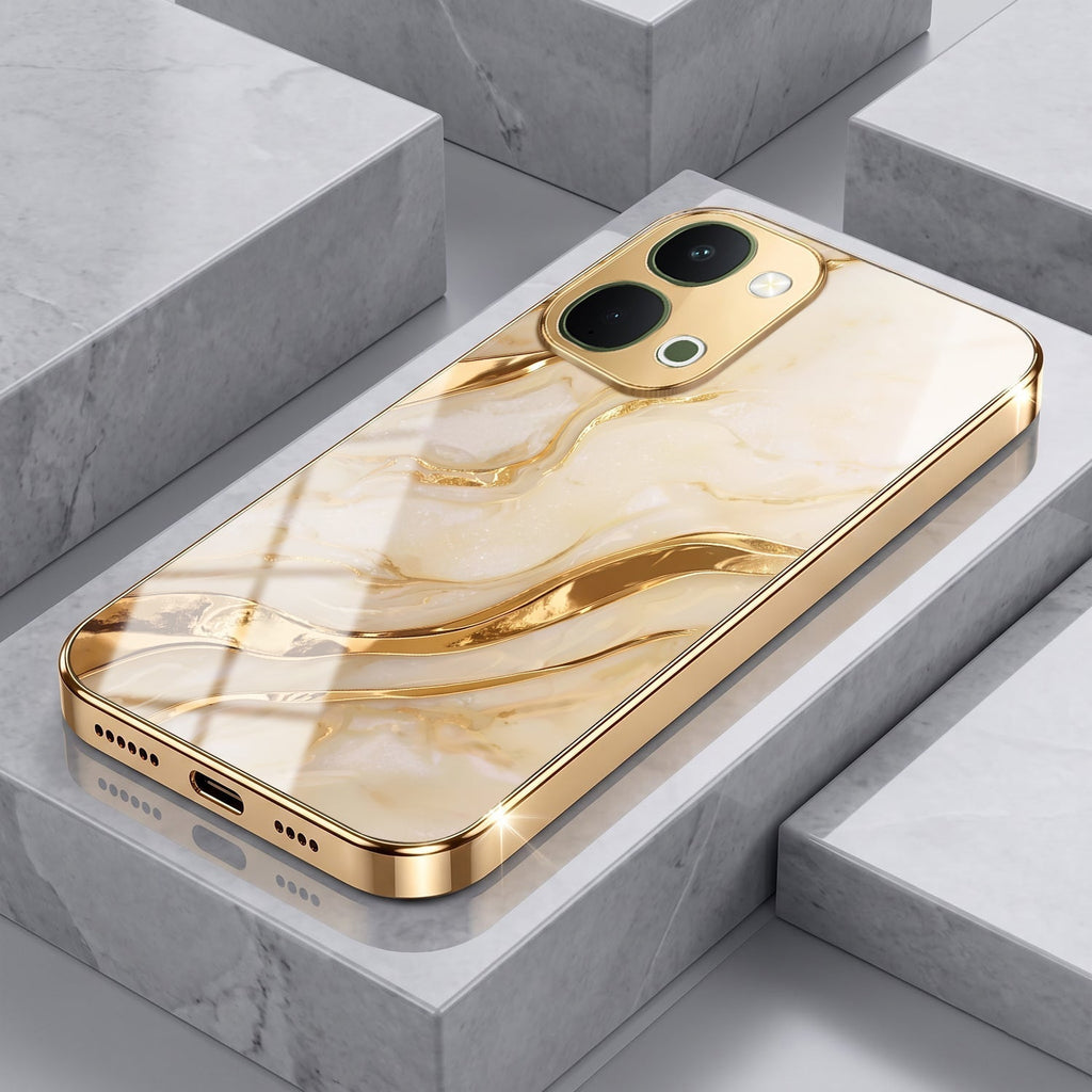 Vivo Y51 Pro 5G Marvel Texture Gold Electroplated Glass Phone Back Case