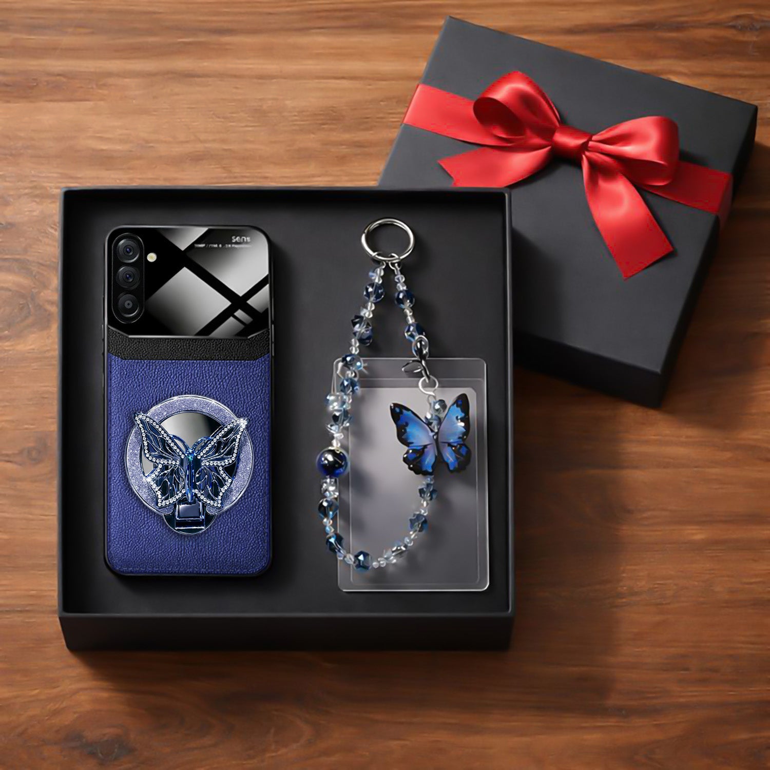 Samsung Galaxy A16 5G Premium Leather Lens Butterfly Stand Case with Charm Strap