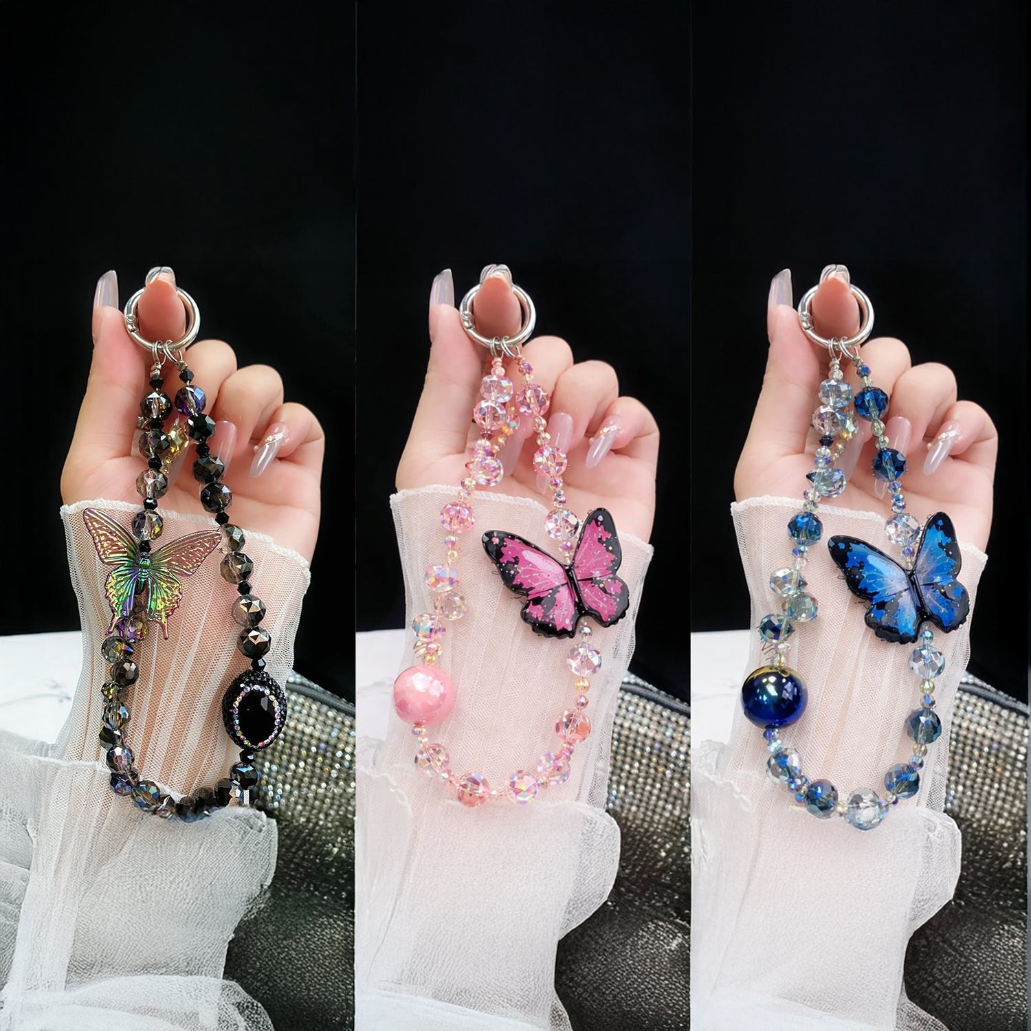 Samsung Galaxy A16 5G Premium Leather Lens Butterfly Stand Case with Charm Strap