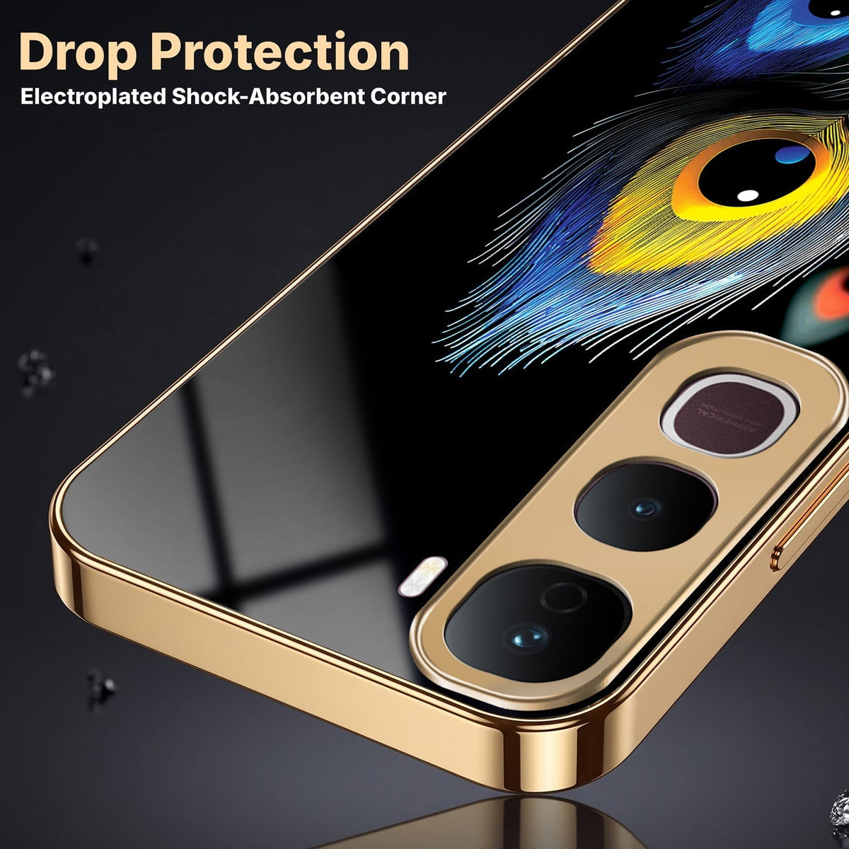 Vivo Y400 Pro 5G Multi-Feather Peacock Gold Electroplated Glass Phone Back Case