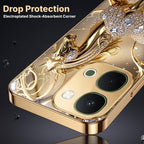Vivo T5X 5G Luxury Horse Texture Gold Electroplated Glass Phone Back Case