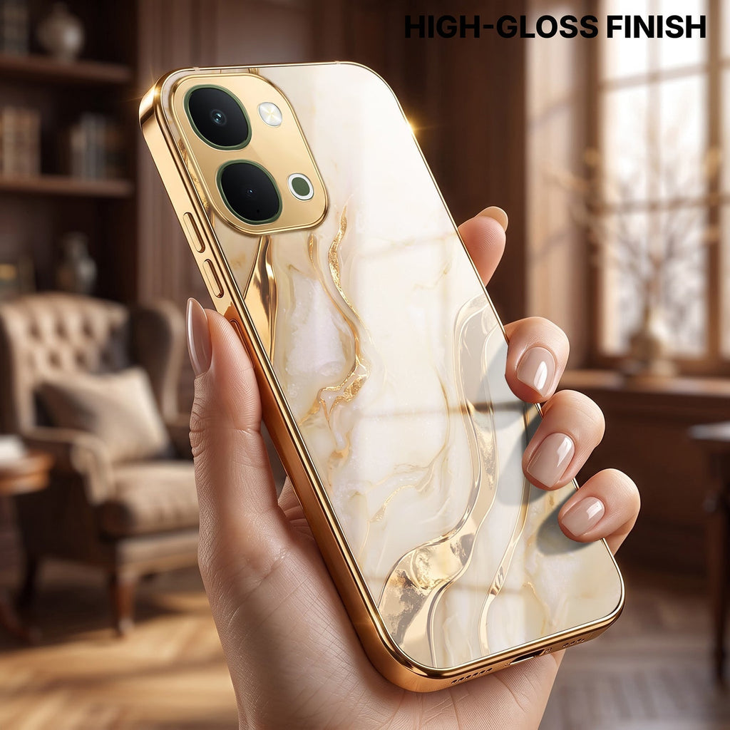 Vivo Y51 Pro 5G Marvel Texture Gold Electroplated Glass Phone Back Case