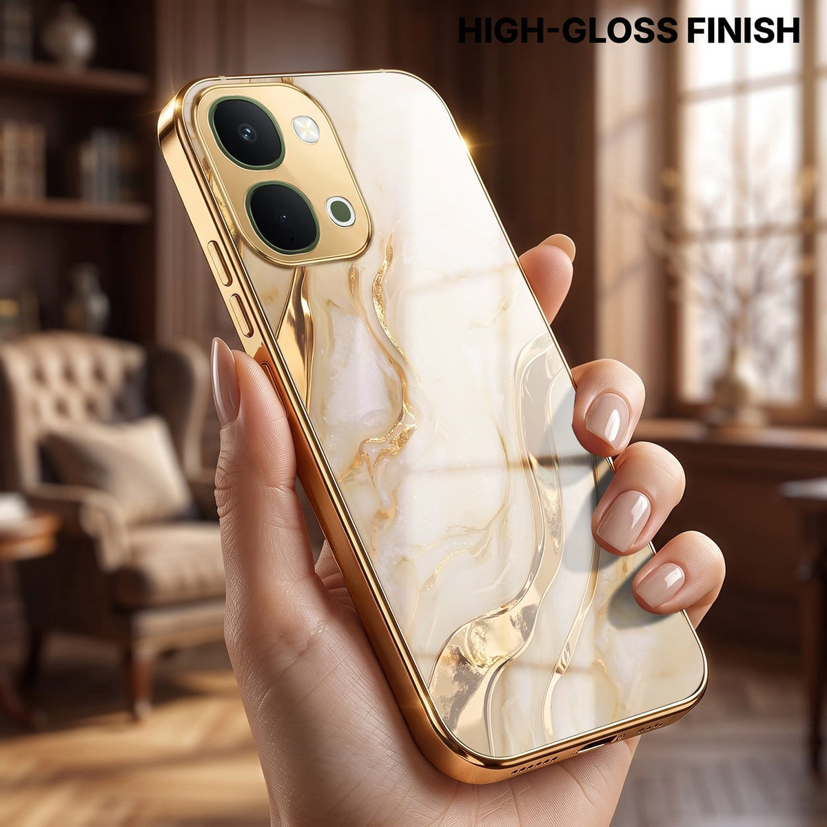 Vivo Y51 Pro 5G Marvel Texture Gold Electroplated Glass Phone Back Case