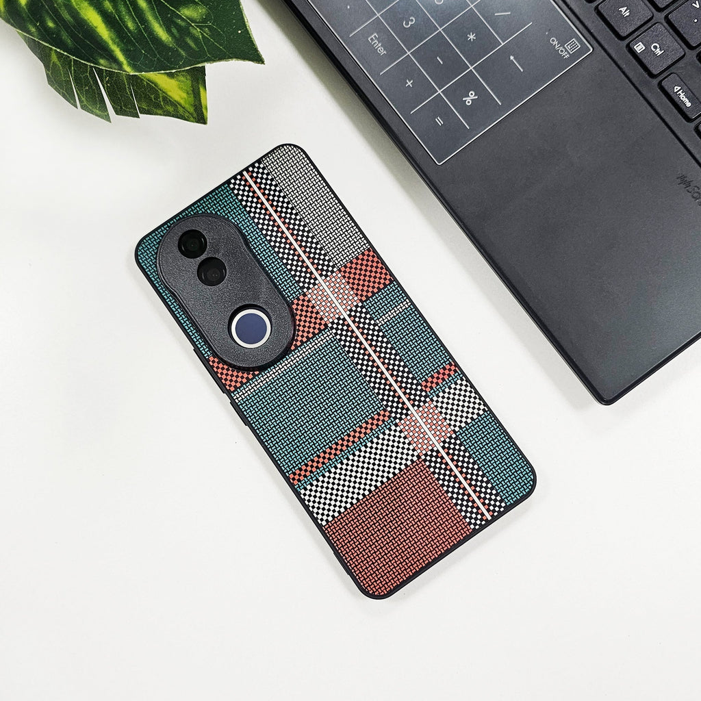 Vivo V50 5G Luxury Grid Pattern Glass Back Shockproof Case